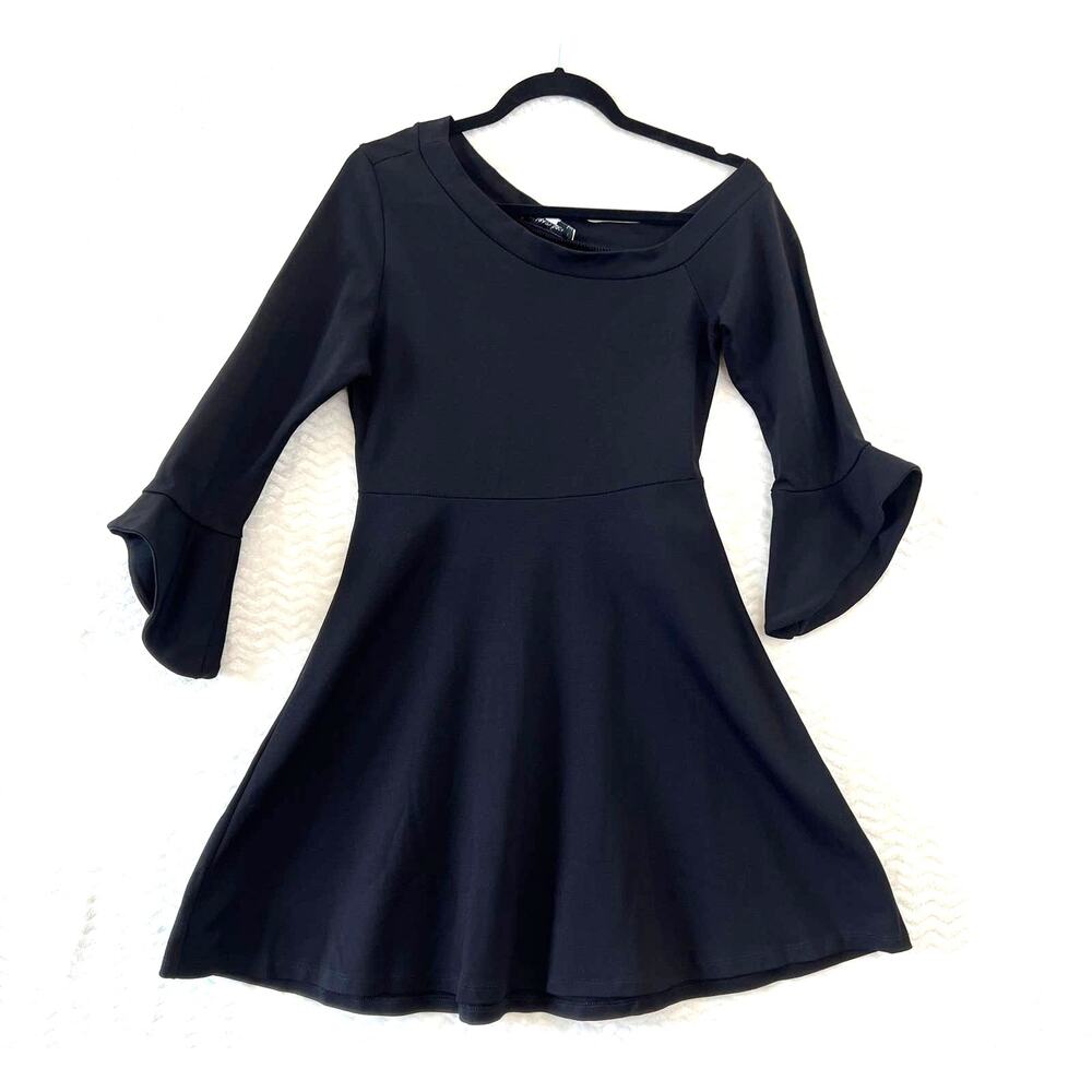 The Vanity Room Black Bell Flare Sleeves One Shoulder Skater Dress Womens Small